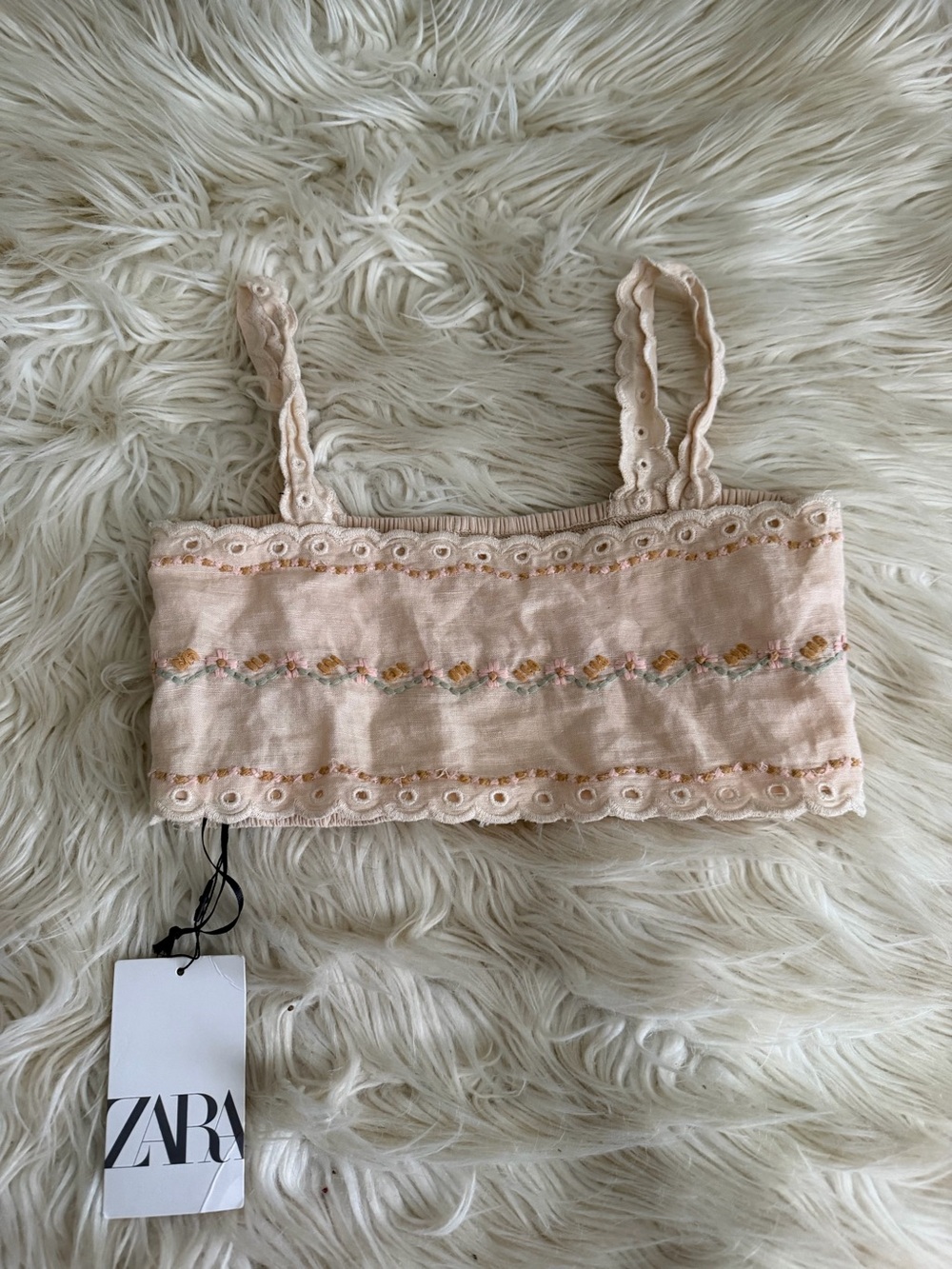 ZARA Girls Pale Pink Embroidered Eyelet Bandeau Top